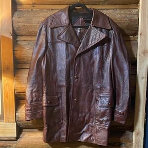 Men's Brown Leather Trench Coat